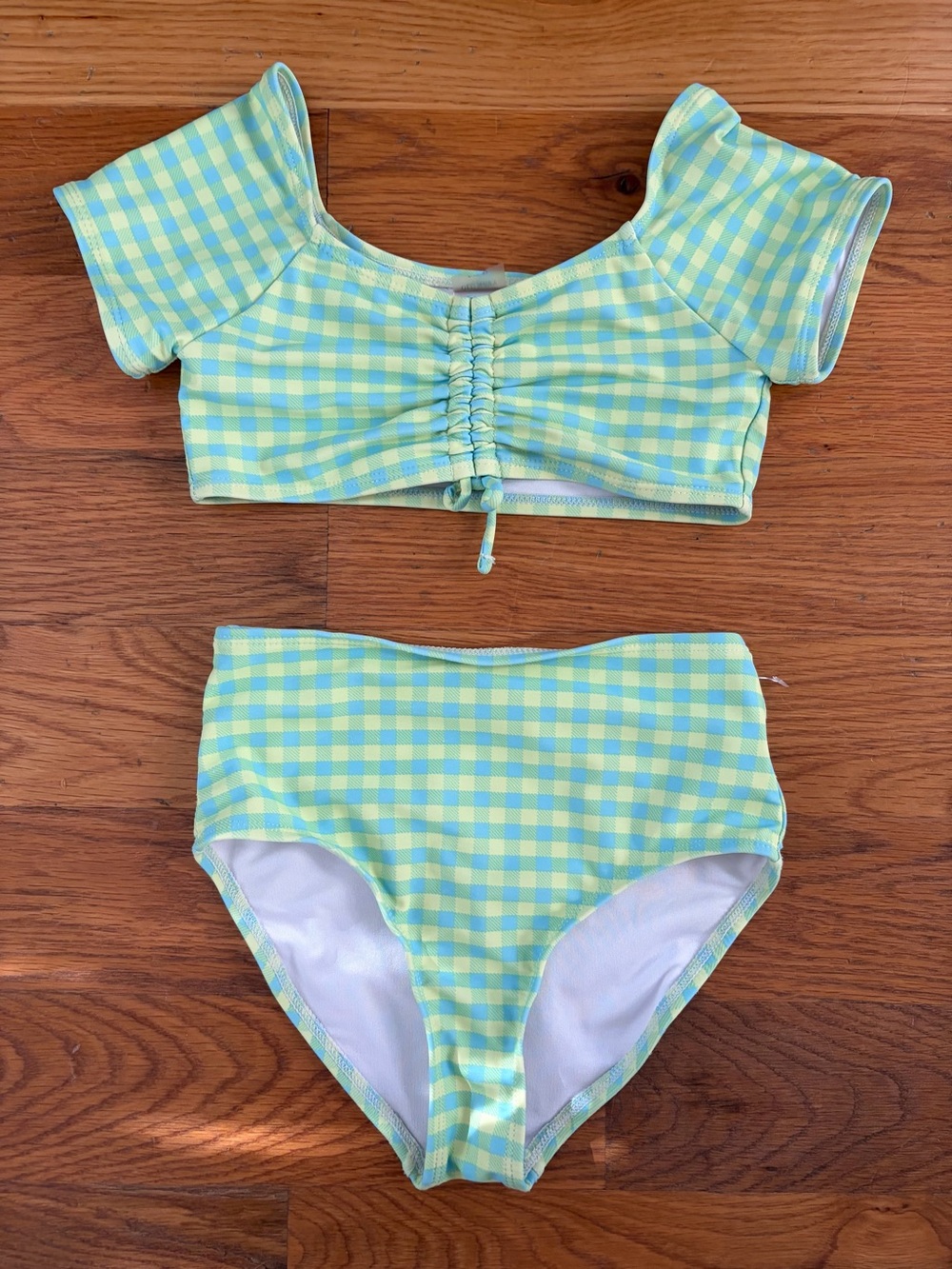 Old Navy Yellow and Blue Gingham Girls' Two-Piece Swimset